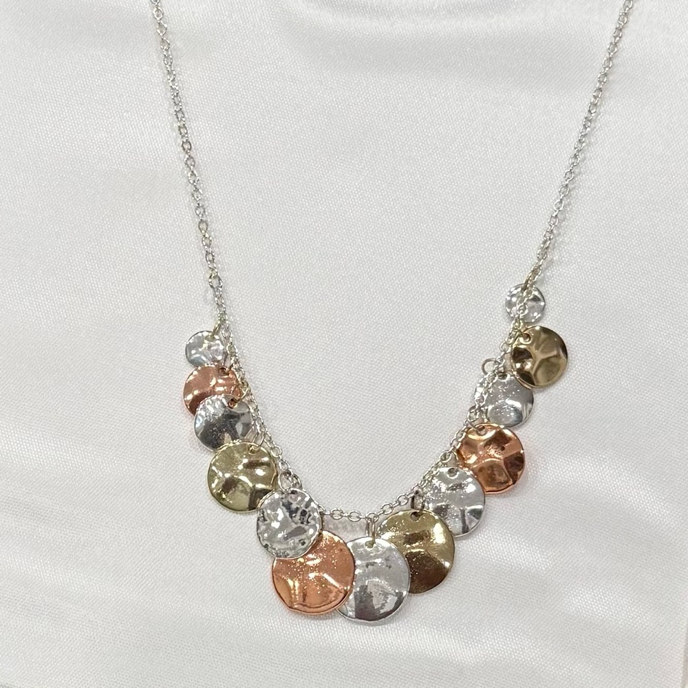 Gold, silver & copper Elegant Multi-Tone Disc Necklace
